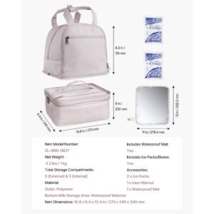 breast pump backpack, breast feeding bag with ice pack, fits for s1/s2, pumping accessories & breastmilk storage, portable pump carrying case for work, travel and family use, light pink