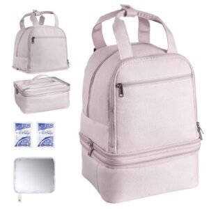 Breast Pump Backpack, Breast Feeding Bag with Ice Pack, Fits for S1/S2, Pumping Accessories & Breastmilk Storage, Portable Pump Carrying Case for Work, Travel and Family Use, Light Pink