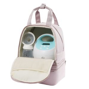 breast pump backpack, breast feeding bag with ice pack, fits for s1/s2, pumping accessories & breastmilk storage, portable pump carrying case for work, travel and family use, light pink