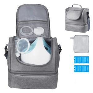 Breast Pump Bag, Breast Feeding Bag with Ice Pack, Fits for S1/S2, Pumping Accessories & Breastmilk Storage, Portable Pump Carrying Case for Work, Travel and Family Use, Grey