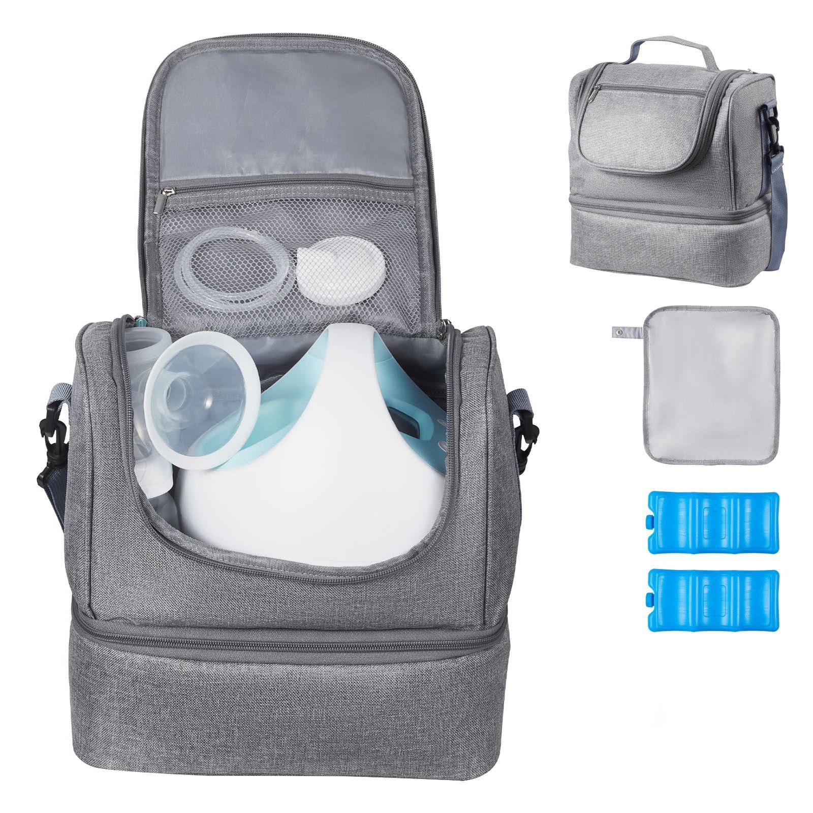 breast pump bag, breast feeding bag with ice pack, fits for s1/s2, pumping accessories & breastmilk storage, portable pump carrying case for work, travel and family use, grey