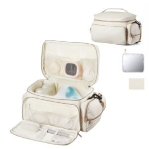 breast pump bag, breast feeding bag with waterproof mat, fits for s1/s2, pumping accessories & breastmilk storage, portable pump carrying case for work, travel and family use, beige