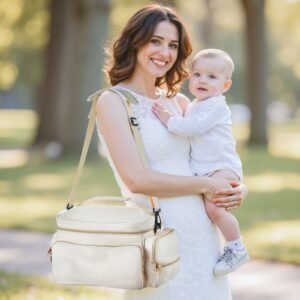 breast pump bag, breast feeding bag with waterproof mat, fits for s1/s2, pumping accessories & breastmilk storage, portable pump carrying case for work, travel and family use, beige