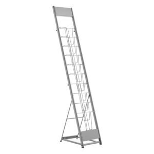 brochure display rack, 10 pockets magazine literature display stand, portable floor standing magazine rack, metal newspaper catalog holders for shop, exhibitions, office, trade show, silver