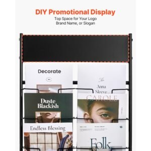 brochure display rack, 20 pockets magazine literature display stand, portable floor standing magazine rack, metal newspaper catalog holders for shop, exhibitions, office, trade show, black