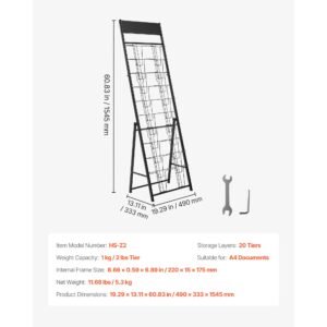brochure display rack, 20 pockets magazine literature display stand, portable floor standing magazine rack, metal newspaper catalog holders for shop, exhibitions, office, trade show, black