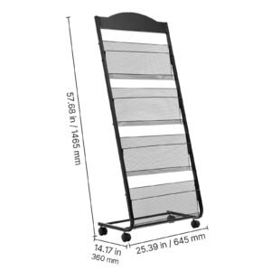 brochure display rack, 4 tier magazine literature display stand with wheels, movable floor standing magazine rack, heavy duty newspaper catalog holders for shop exhibitions office craft fairs
