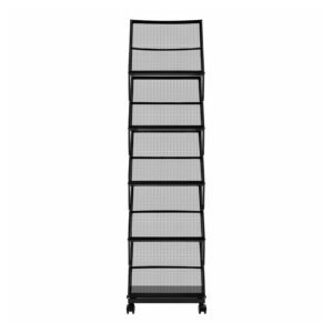 brochure display rack, foldable 5 pockets magazine literature display stand, movable floor standing magazine rack with wheels, metal newspaper catalog holders for shop exhibitions office show