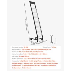 brochure display rack, narrow 6 tier magazine literature display stand with wheels, metal floor standing magazine rack, movable newspaper catalog holders for shop exhibitions office (6 pockets)
