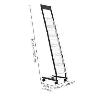 brochure display rack, narrow 6 tier magazine literature display stand with wheels, metal floor standing magazine rack, movable newspaper catalog holders for shop exhibitions office (6 pockets)