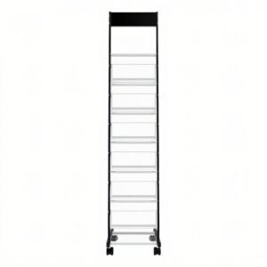 brochure display rack, narrow 6 tier magazine literature display stand with wheels, metal floor standing magazine rack, movable newspaper catalog holders for shop exhibitions office (6 pockets)