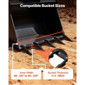 bucket tooth bar, 46 in heavy duty 5 teeth tractor bucket bar for loader tractor loader skidsteer, 4560 lbs load capacity, bolt on teeth bars for buckets protection efficient & soil excavation