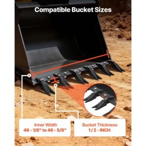bucket tooth bar,45.2 in heavy duty 6 teeth tractor bucket bar for tractor loader skidsteer, 4560 lbs load capacity, bolt on teeth bars for buckets protection efficient & soil excavation