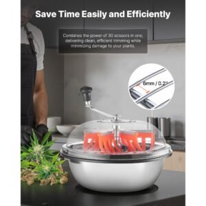 bud leaf bowl trimmer, 16 in manual bud trimmer, with sharp stainless steel blades, visual cutting, wet & dry hydroponic cutting machine, twisted spin cut for plants leaves buds flowers