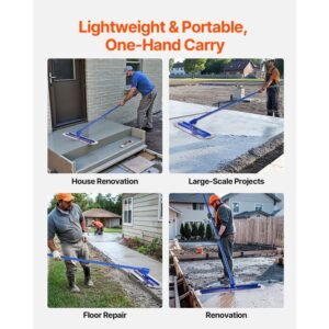 bull float magnesium concrete float, 47.24 x 7.28 inch round end concrete float tool with 4 aluminum alloy replaceable handles, cement finishing float for various industrial applications