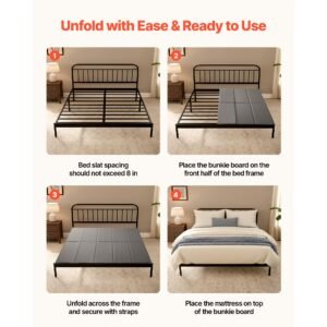 bunkie board, cal king size 72.4 x 83.8 in, foldable bed board under mattress with hook and loop straps, pp core with 600d oxford fabric, anti sag for metal frames, bunk beds, and sleeper sofas