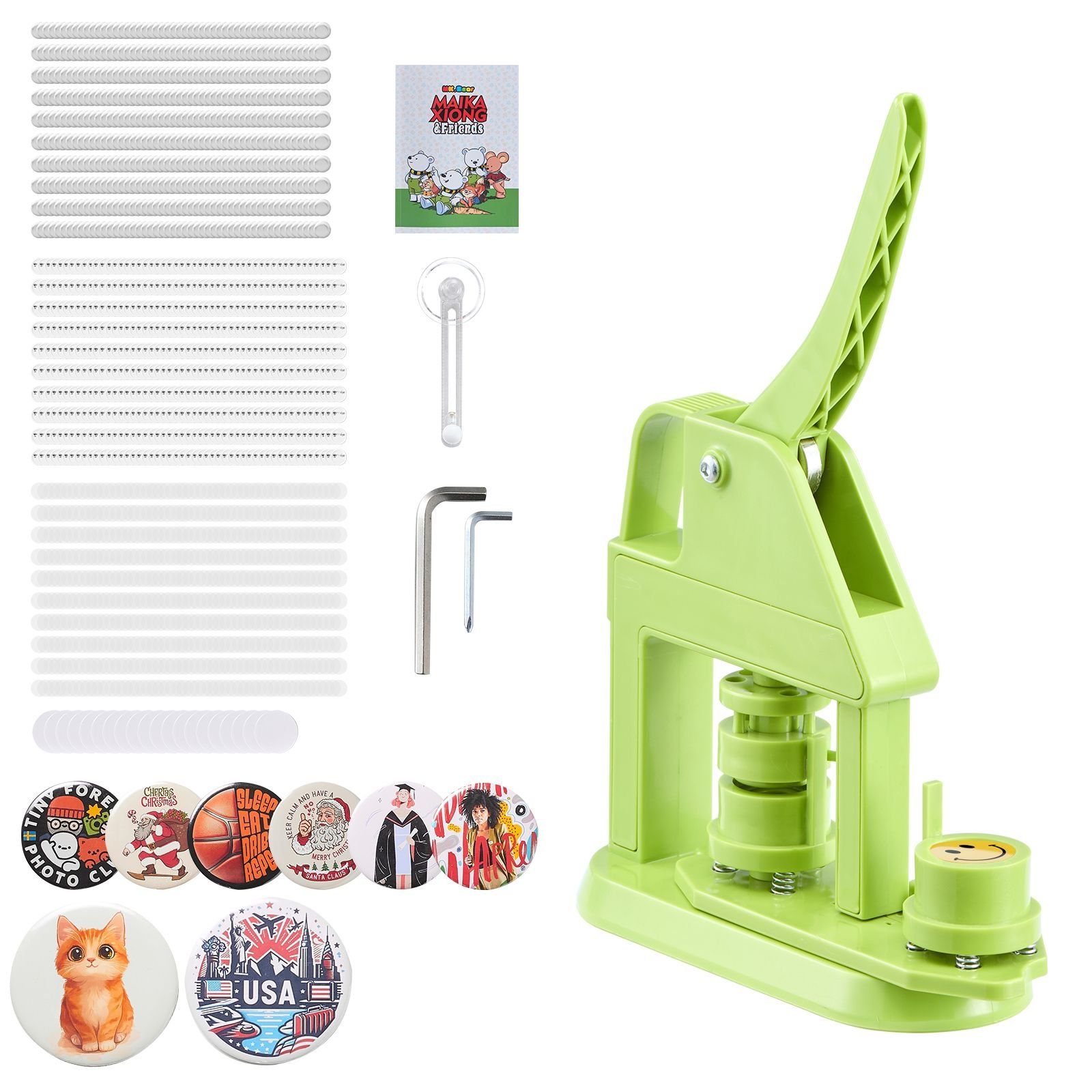 button maker machine, 0.98 in, plastic pin maker with 500pcs button parts, mr. panda magic book, circle cutter and hex wrenches, reinforced ergonomic handle, for diy badges, personalized pins