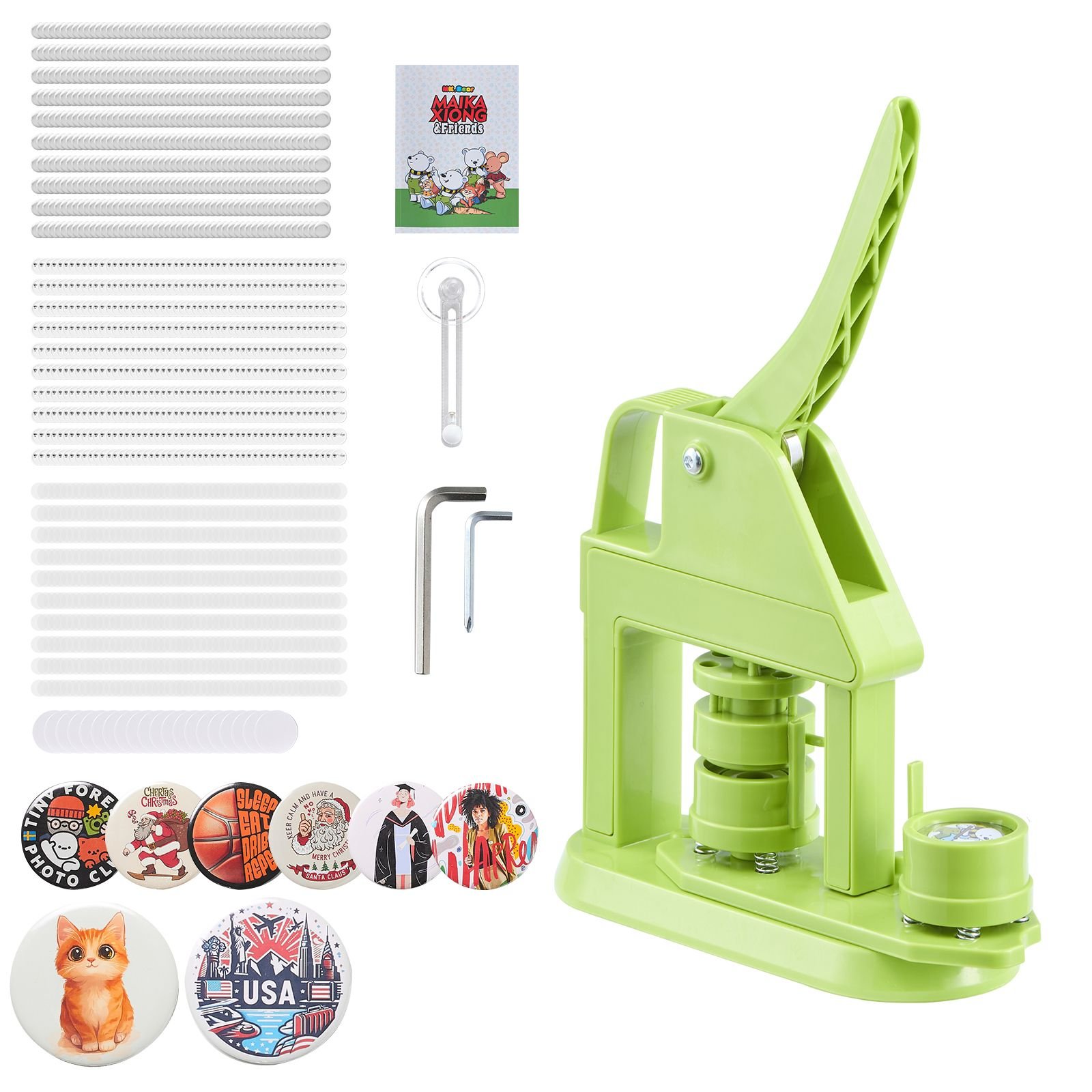 button maker machine, 1.26 in, plastic pin maker with 500pcs button parts, mr. panda magic book, circle cutter and hex wrenches, reinforced ergonomic handle, for diy badges, personalized pins