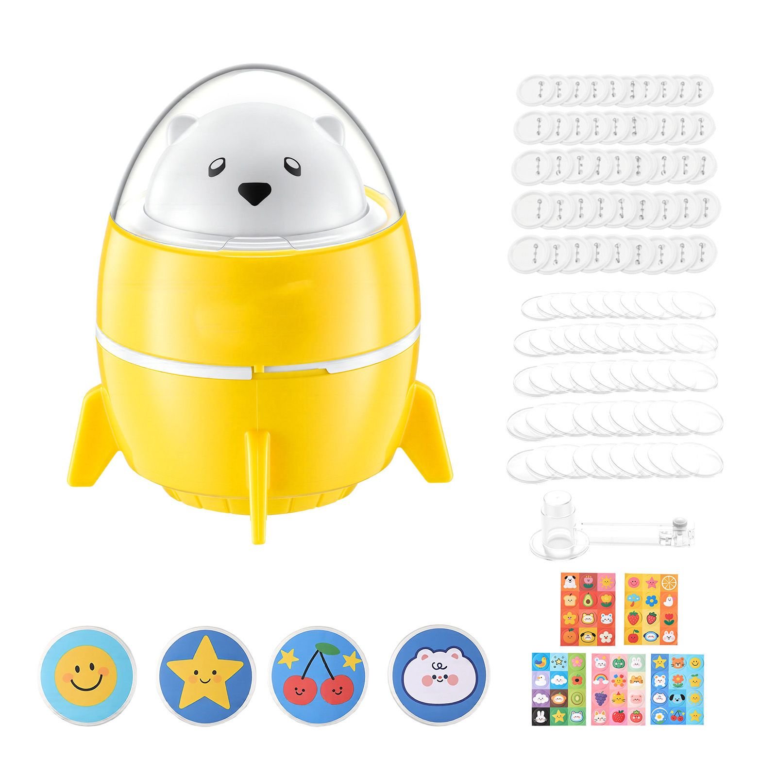button maker machine, 2.25" / 58 mm, plastic pin badge maker with 50pcs button parts and pre printed pattern paper, circle cutter, compact body, for home diy, school events, birthday present