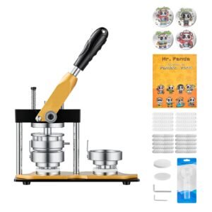 Button Maker Machine, 2.25" / 58 mm, Solid Metal Pin Maker with 100pcs Button Parts, Circle Cutter and Magic Book, Reinforced Ergonomic Handle, Steel Mold, for DIY Badges, Pins, Key Chains