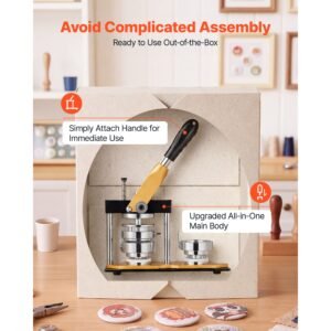 button maker machine, 2.25" / 58 mm, solid metal pin maker with 100pcs button parts, circle cutter and magic book, reinforced ergonomic handle, steel mold, for diy badges, pins, key chains