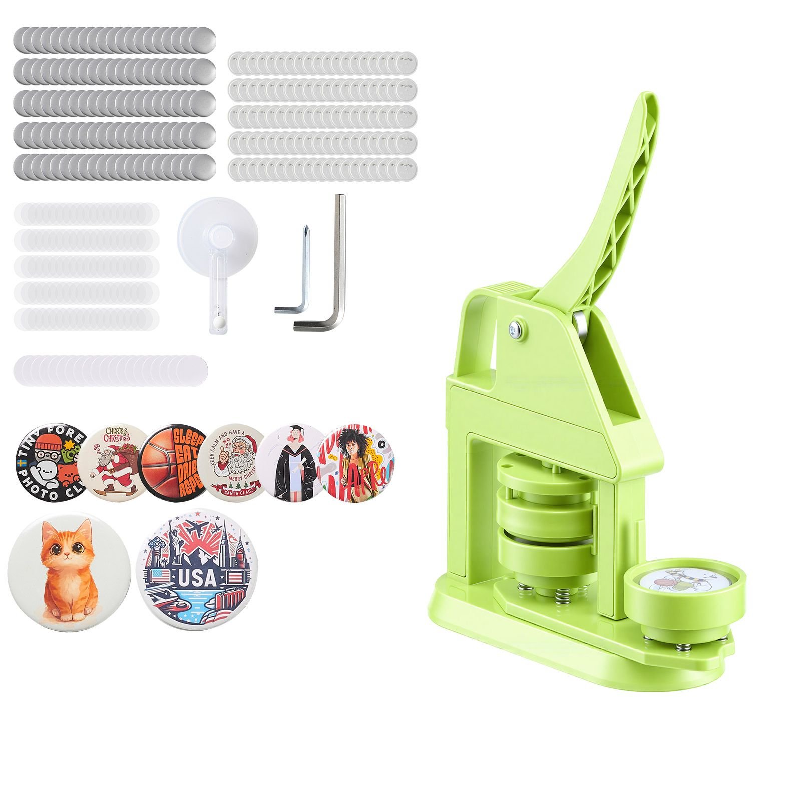button maker machine, 2.28 in, plastic pin maker with 100pcs button parts, mr. panda magic book, circle cutter and hex wrenches, reinforced ergonomic handle, for diy badges, personalized pins
