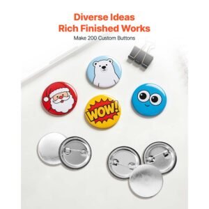button maker supplies 200 sets 0.98 in / 25 mm pin back button parts, with metal backs, metal shells, clear mylar films, and blank circle papers, for home diy, school events, and custom studio