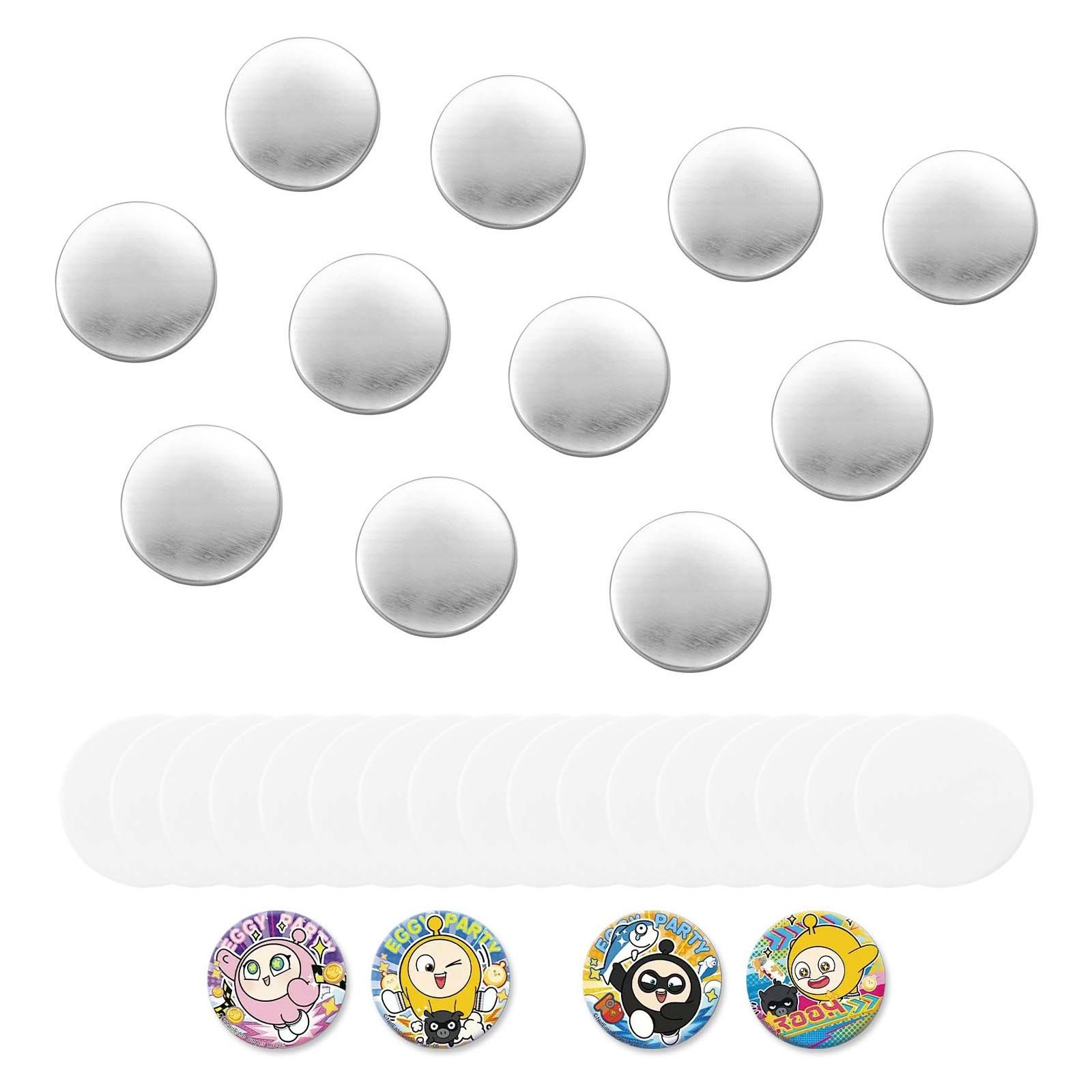 button maker supplies 200 sets 0.98 in / 25 mm pin back button parts, with metal backs, metal shells, clear mylar films, and blank circle papers, for home diy, school events, and custom studio