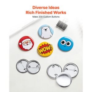 button maker supplies 200 sets 1.26 in / 32 mm pin back button parts, with metal backs, metal shells, clear mylar films, and blank circle papers, for home diy, school events, and custom studio