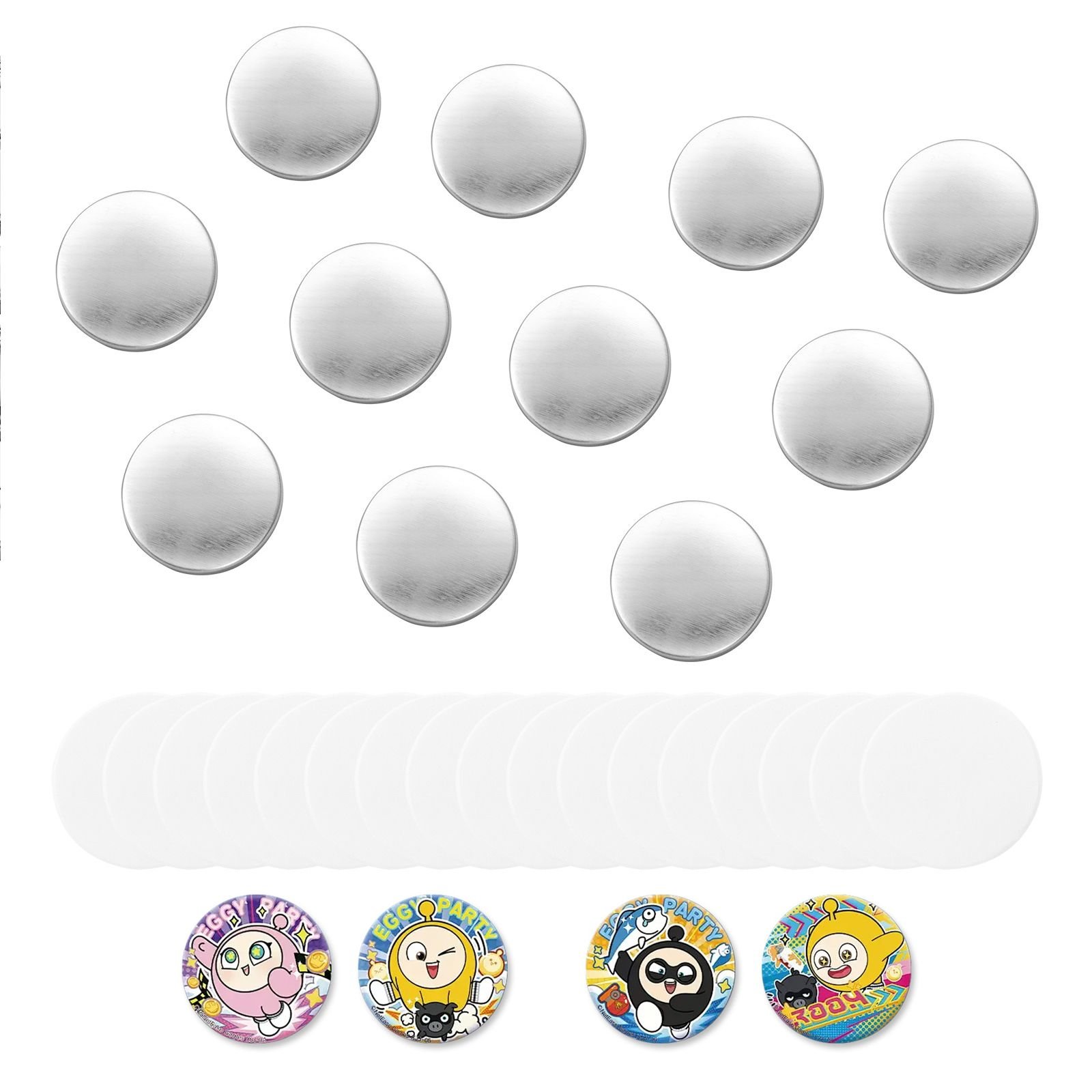 button maker supplies 200 sets 1.26 in / 32 mm pin back button parts, with metal backs, metal shells, clear mylar films, and blank circle papers, for home diy, school events, and custom studio