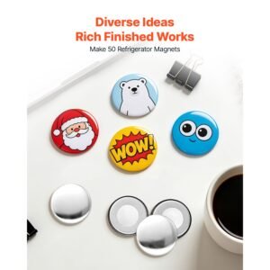 button maker supplies 50 sets 0.98 in / 25 mm refrigerator magnets, button parts with magnetic backs, metal shells, clear mylar films, and blank circle papers, for home diy and kitchen decor