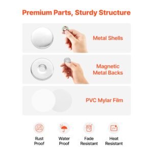 button maker supplies 50 sets 0.98 in / 25 mm refrigerator magnets, button parts with magnetic backs, metal shells, clear mylar films, and blank circle papers, for home diy and kitchen decor
