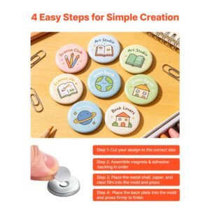 button maker supplies 50 sets 0.98 in / 25 mm refrigerator magnets, button parts with magnetic backs, metal shells, clear mylar films, and blank circle papers, for home diy and kitchen decor