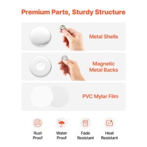 button maker supplies 50 sets 1.26 in / 32 mm refrigerator magnets, button parts with magnetic backs, metal shells, clear mylar films, and blank circle papers, for home diy and kitchen decor