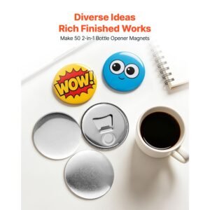 button maker supplies 50 sets 2.28 in / 58 mm magnet button parts, with magnetic and bottle opener backs, metal shells, clear mylar films, and blank circle papers, for home diy, kitchen decor