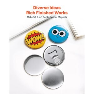 button maker supplies 50 sets 2.95 in / 75 mm magnet button parts, with magnetic and bottle opener backs, metal shells, clear mylar films, and blank circle papers, for home diy, kitchen decor