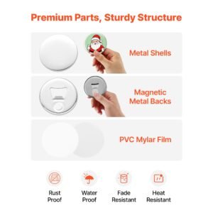 button maker supplies 50 sets 2.95 in / 75 mm magnet button parts, with magnetic and bottle opener backs, metal shells, clear mylar films, and blank circle papers, for home diy, kitchen decor