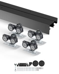 Bypass Door Hardware, 4ft Heavy Duty Bypass Sliding Door Hardware Kit, Aluminum Alloy Sliding Closet Door Hardware Set with Finger Pulls, for 2 Door System, Fit Door Thickness 1 3/8 " - 1 3/4"