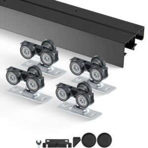 bypass door hardware, 4ft heavy duty bypass sliding door hardware kit, aluminum alloy sliding closet door hardware set with finger pulls, for 2 door system, fit door thickness 1 3/8 " 1 3/4"