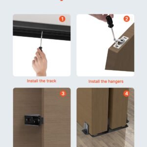 bypass door hardware, 4ft heavy duty bypass sliding door hardware kit, aluminum alloy sliding closet door hardware set with finger pulls, for 2 door system, fit door thickness 1 3/8 " 1 3/4"
