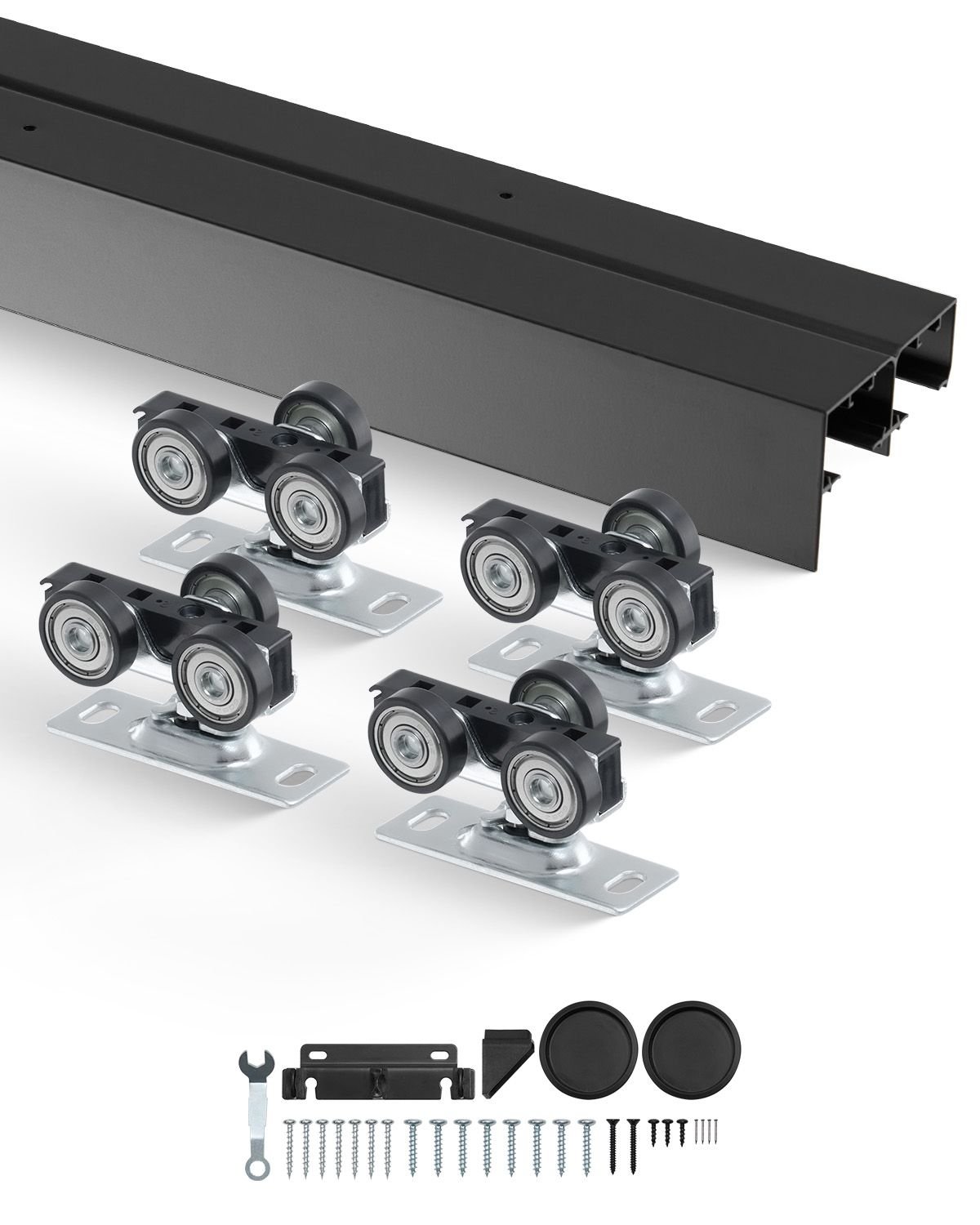 bypass door hardware, 4ft heavy duty bypass sliding door hardware kit, aluminum alloy sliding closet door hardware set with finger pulls, for 2 door system, fit door thickness 1 3/8 " 1 3/4"