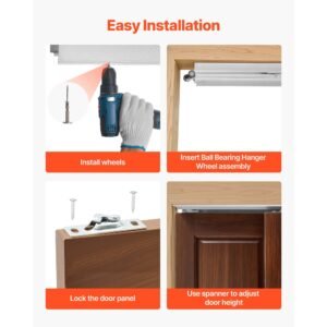 bypass sliding door hardware kit, 4 ft aluminum alloy dual track bypass door hardware, smooth and quiet sliding, easy to install, for 1" to 1 3/4" thickness 24" width 2 door system, for closet