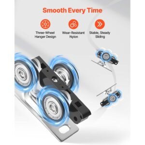 bypass sliding door hardware kit, 5 ft aluminum alloy dual track bypass door hardware, smooth and quiet sliding, easy to install, for 1" to 1 3/4" thickness 30" width 2 door system, for closet