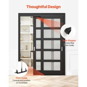 bypass sliding door hardware kit, 5 ft aluminum alloy dual track bypass door hardware, smooth and quiet sliding, easy to install, for 1" to 1 3/4" thickness 30" width 2 door system, for closet