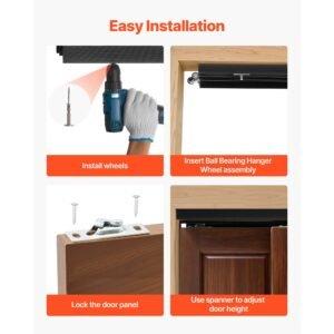bypass sliding door hardware kit, 5 ft aluminum alloy dual track bypass door hardware, smooth and quiet sliding, easy to install, for 1" to 1 3/4" thickness 30" width 2 door system, for closet