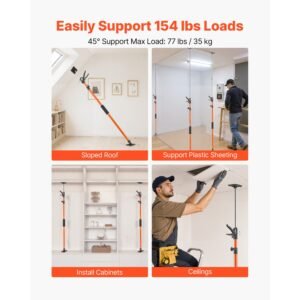 cabinet jack support pole, 4 pack, 45.7 114.2 inch steel telescopic quick support rod, adjustable 3rd hand system up to 154 lbs capacity for installing cabinets, lifting drywall, cargo bars
