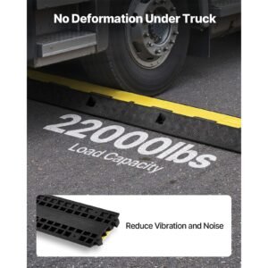 cable protector ramp, 22,000 lbs/axle capacity, 1 channel heavy duty rubber cord hose wire cover, 2.76 x 1.97 in channel, traffic speed bump with flip open top cover, for indoor outdoor, 1 pack