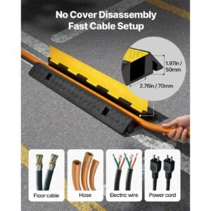 cable protector ramp, 22,000 lbs/axle capacity, 1 channel heavy duty rubber cord hose wire cover, 2.76 x 1.97 in channel, traffic speed bump with flip open top cover, for indoor outdoor, 1 pack