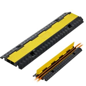 Cable Protector Ramp, 22,000 lbs/axle Capacity, 2 Channel Heavy Duty Rubber Cord Hose Wire Cover, 1.3 x 1.2 in Channel, Traffic Speed Bump with Flip-Open Top Cover, for Indoor Outdoor, 1 Pack