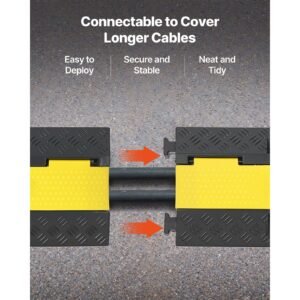 cable protector ramp, 22,000 lbs/axle capacity, 2 channel heavy duty rubber cord hose wire cover, 1.3 x 1.2 in channel, traffic speed bump with flip open top cover, for indoor outdoor, 1 pack